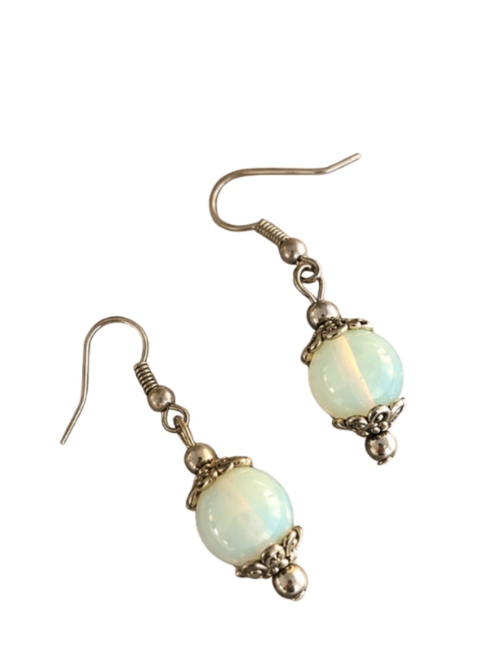 Opalescent Glass Bead Drop Earrings – Silver Tone, 1.5" Drop